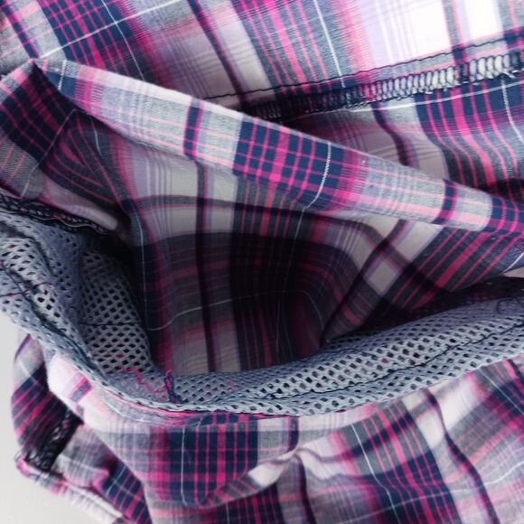 Dakini Plaid Boyfriend Shirt Womens Small Purple Stretch Hidden Pocket Vented - Picture 10 of 14